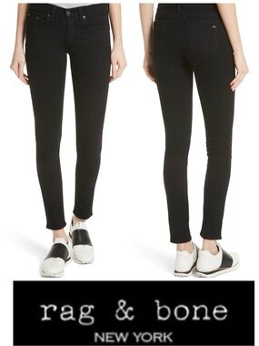 rag & bone Ankle Skinny Jeans Black Raw Raw Hem Size 27
